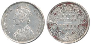 Victoria Empress, Silver ½ Rupee, 1877, Calcutta Mint, A / I, (Prid 261). Very Fine+, Very