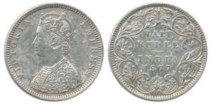 Victoria Empress, Silver ½ Rupee, 1877, Bombay Mint, B2 / II / dot. About Extremely Fine, 