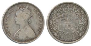Victoria Empress, Silver ½ Rupee, 1879, Calcutta Mint, A / I / ’C’ incuse. Fine+, Very Rar