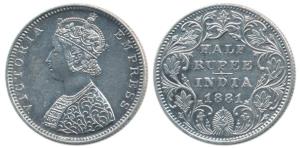 Victoria Empress, Silver ½ Rupee, 1881, Bombay Mint, B2 / II / dot (Prid 289). Very Fine+,