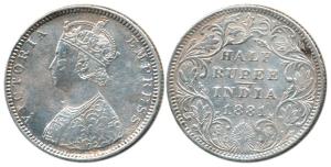 Victoria Queen, Silver ½ Rupee, 1881, Bombay Mint, B2 / II / dot. Very Fine+, Rare.
