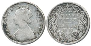 Victoria Empress, Silver ½ Rupee, 1881, Calcutta Mint, A / I / ’C’ incuse. Fine+, Rare.