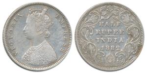 Victoria Empress, Silver ½ Rupee, 1882, Bombay Mint, A / II / dot. Very Fine+, Very Rare.