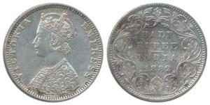 Victoria Empress, Silver ½ Rupee, 1882, Bombay Mint, B2 / II / dot. Very Fine+, Very Rare.