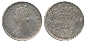 Victoria Empress, Silver ½ Rupee, 1882, Calcutta Mint, A / I / ’C’ incuse A. Extremely Fin