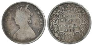 Victoria Empress, Silver ½ Rupee, 1883, Calcutta Mint, A/I / ’C’ incuse. Fine, Rare.