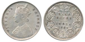 Victoria Empress, Silver ½ Rupee, 1884, Calcutta Mint, A / I / ’C’ incuse. About Extremely