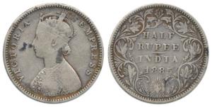 Victoria Empress, Silver ½ Rupee, 1885, Bombay Mint, A / II / ’B’ raised. Fine+, Rare.
