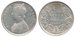 Victoria Empress, Silver ½ Rupee, 1886, Calcutta Mint, A / I / ’C’ incuse. Very Fine+, Sca