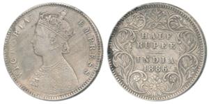 Victoria Empress, Silver ½ Rupee, 1886, Calcutta Mint, A / I / ’C’ incuse (Prid 270). Very