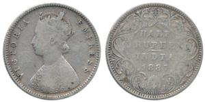 Victoria Empress, Silver ½ Rupee, 1887, Bombay Mint, A / II / ’B’ raised. Fine+, Rare.