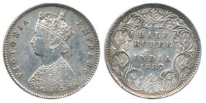 Victoria Empress, Silver ½ Rupee, 1887, Calcutta Mint, A / I / ’C’ incuse. Very Fine+, Sca