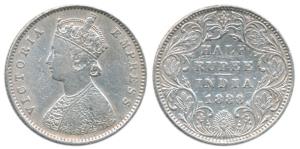 Victoria Empress, Silver ½ Rupee, 1888, Bombay Mint, A / II / ’B’ raised. Very Fine+, Rare