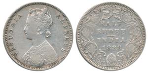 Victoria Empress, Silver ½ Rupee, 1888, Bombay Mint, A / II, No mint mark. Very Fine, Rare