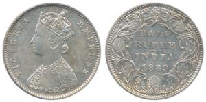 Victoria Empress, Silver ½ Rupee, 1888, Calcutta Mint, A / I / ’C’ incuse. Very Fine+, Sca