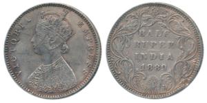 Victoria Empress, Silver ½ Rupee, 1889, Bombay Mint, A / II / ’B’ raised (Prid 299). Very 