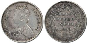 Victoria Empress, Silver ½ Rupee, 1889, Bombay Mint, A / II / ’B’ raised. Very Fine+.