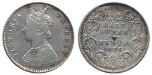 Victoria Empress, Silver ½ Rupee, 1889, Calcutta Mint, A / I / ’C’ incuse. Very Fine+, Sca