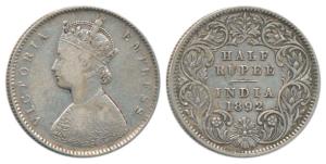 Victoria Empress, Silver ½ Rupee, 1892, Calcutta Mint, A / I / ’C’ incuse. Fine+.
