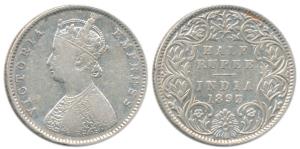 Victoria Empress, Silver ½ Rupee, 1893, Bombay Mint, A / I / ’B’ incuse. Fine+.