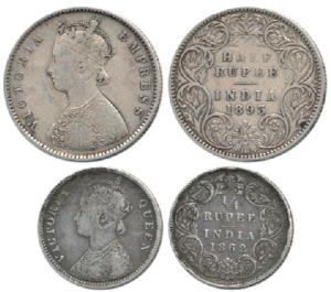 Victoria Empress, Silver ½ Rupee, 1893, Bombay Mint, A / I / ’B’ incuse; Victoria Queen, ¼