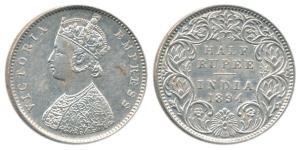 Victoria Empress, Silver ½ Rupee, 1894, Bombay Mint, A / I / ’B’ incuse. Extremely Fine.