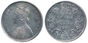 Victoria Empress, Silver ½ Rupee, 1894, Bombay Mint, A / I / ’B’ incuse (Prid 304). Very F