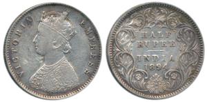 Victoria Empress, Silver ½ Rupee, 1894, Calcutta Mint, A / I / ’C’ incuse. Very Fine.