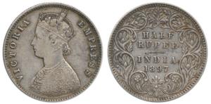 Victoria Empress, Silver ½ Rupee, 1897, Calcutta Mint, A / I / ’C’ incuse. Very Fine+.