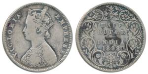 Victoria Empress, Silver ½ Rupee, 1898, Bombay Mint, A / I / inverted ’B’ incuse. About Ve