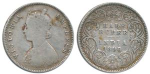 Victoria Empress, Silver ½ Rupee, 1898, Calcutta Mint, A / I / ’C’ incuse. Fine+.