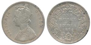 Victoria Queen, Silver Rupee, 1874, Bombay Mint, A2 / II / dot. Very Fine, Very Rare.