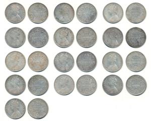 Victoria Queen and Empress, Silver Rupee (13), 13 different dates, 1874, 1877, 1880, 1882,