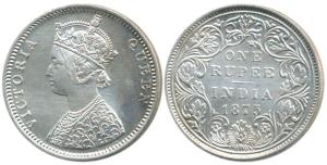 Victoria Queen, Silver Rupee, 1875, Bombay Mint, C / II / dot. Extremely Fine, Rare.