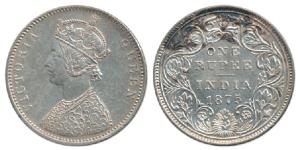 Victoria Queen, Silver Rupee, 1875, Bombay Mint, A2 / II, No mint mark. Extremely Fine, Ra
