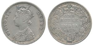 Victoria Queen, Silver Rupee, 1875, Bombay Mint, C1 / II / no dot. Very Fine+, Rare.