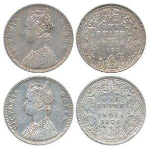 Victoria Queen, Silver Rupee, 1876, Bombay Mint, A2 / II / dot and Calcutta Mint, A1 / I, 