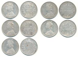 Victoria Empress, Silver Rupee, 1877, Bombay Mint, A3 / I / dot , A3 / II / dot , A2 / I /