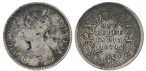 Victoria Empress, Silver Rupee, 1879, Bombay Mint, A3 / IV, No mint mark. Fine+, Very Rare
