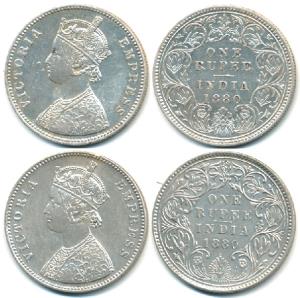 Victoria Empress, Silver Rupee, 1880, A / I / ’C’ incuse; A3 / IV / dot. Very Fine. (2)