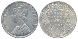 Victoria Empress, Silver Rupee, 1881, Bombay Mint, A3 / IV / dot. Very Fine+, Very Rare.