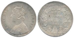 Victoria Empress, Silver Rupee, 1881, Calcutta Mint, A / I / ’C’ incuse. Very Fine+.