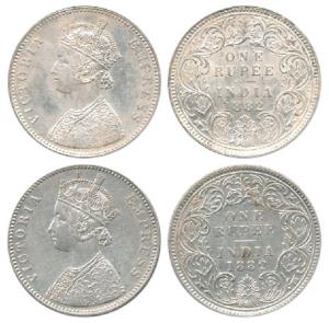 Victoria Empress, Silver Rupee, 1882, Bombay Mint, A3 / I / dot, Calcutta Mint, A1 / I / ’