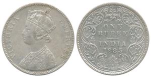 Victoria Empress, Silver Rupee, 1883, A / I, No mint mark. About Very Fine, Very Rare.