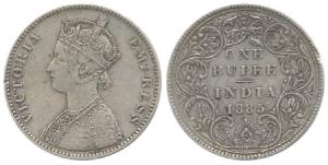 Victoria Empress, Silver Rupee, 1885, Bombay Mint, A3 / II, top and bottom ’B’ raised. Ver