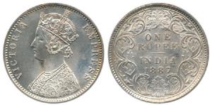 Victoria Empress, Silver Rupee, 1887, Calcutta Mint, C3 / I / ’C’ incuse. Uncirculated.