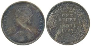 Victoria Empress, Silver Rupee, 1887, A3 / I / ’B’ incuse. Fine+, Very Rare.