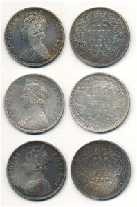 Victoria Empress, Silver Rupee, 1887, C2 / I / ’B’ incuse inverted; C2 / I / ’B’ raised; C