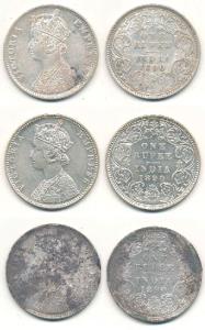 Victoria Empress, Silver Rupee, 1890, C3 / I / ’C’ incuse; C2 / I / ’B’ incuse; C2 / I / ’