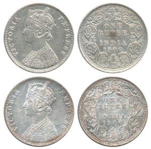 Victoria Empress, Silver Rupee, 1900, Bombay Mint, C2 / I / ’B’ incuse, Calcutta Mint, C3 